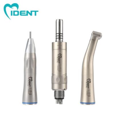 Dental Low Speed Handpiece Kit Fiber Optic Contra Angle 1:1 Push Button Blue Ring Air Motor Inner Water Spray System With LED